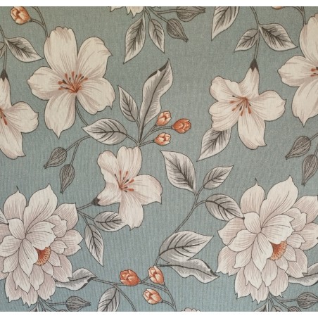 Linho Alentejano Resinado - Floral fundo Azul