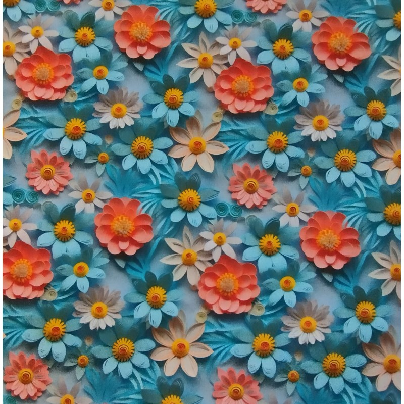 Floral 3D fundo azul